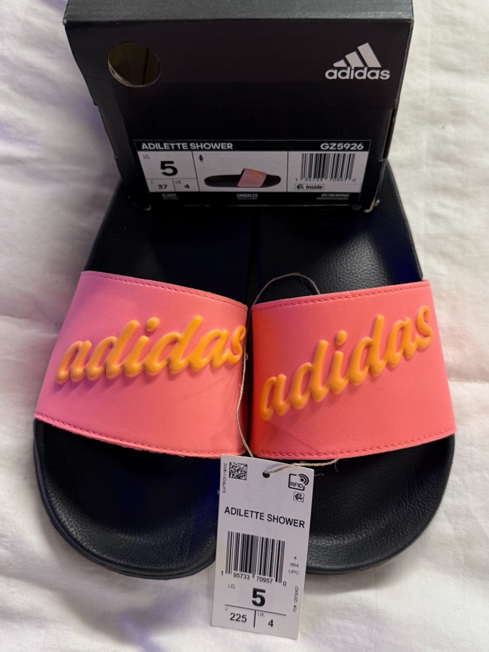 Adidas Adilette Shower Slides Neon Pink Orange Acid Red Women 5 Men 4